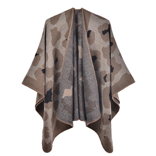 1 Höst/vinter leopardmönstrad cape sjal imitation kashmir split cape sjal