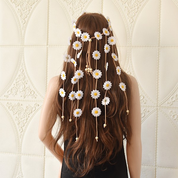 2 stk Blomster Hodebånd Sommer Solsikke Hårtilbehør, Perler Justerbar Blomster Hodeplagg Hårtilbehør