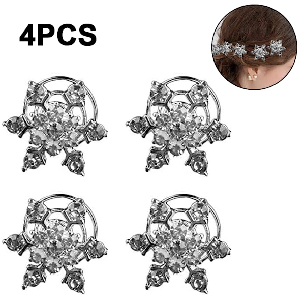 4 st Kristall Snöflinga Pärla Rhinestone Applikation Dekorationer för Knappar Broscher Hantverk Smycken Tillverkning Hårband Klänning Hårclips Dekoration