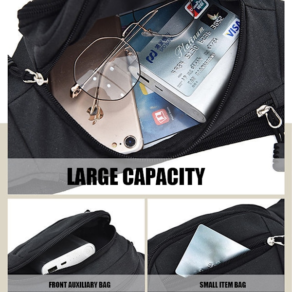 Stor Midjeväska för Kvinnor Plus Size Svart Midjeväska, Crossbody Väska med Justerbara Bältesremmar Trendig Resa Vandring Promenad Bältesväska för Män