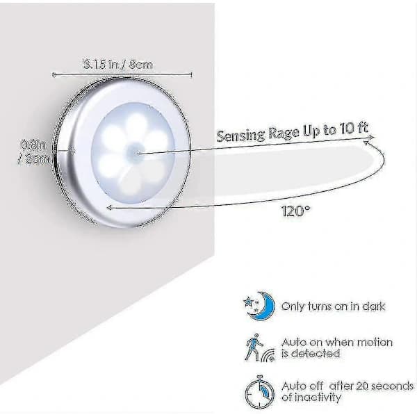 6-pak bevægelsessensorlampe. Garderobelampe. LED-sensorlamper. Batteridrevet Newway[TT]