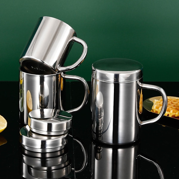 Kaffekopp i rostfritt stål med lock och handtag, 14 oz, 100 % BPA-fri, dubbeldäcks campingturs kaffekopp är fast och spricksäker, kaffe/te är