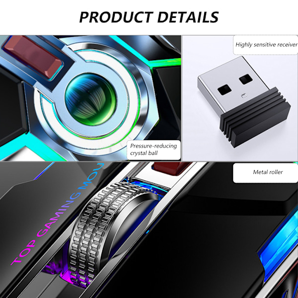 Genopladelige Trådløse Spilmus med USB-modtager