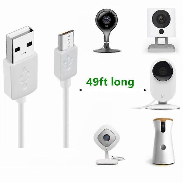 Lang USB til Micro USB-kabel til CCTV-kamera, tykt materiale, hurtig opladning med indbygget spændingsforstærkerchip 15m