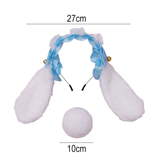 Plush Fluffy Bunny Ears Hodeplagg med Hale Tilbehør Kanin Hodebånd Festkjole