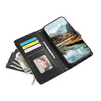 Compatible Case for Honor 400 Pro 5G (Global) with Multiple Card Slots, Zipper, Diamond Pattern Leather Phone Cover with Wrist Strap (Black)