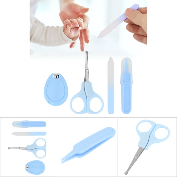 4-pack Söt Baby Nagelklippare Set Spädbarn Nagelklippare Sax Nagelfil Tång (Blå)