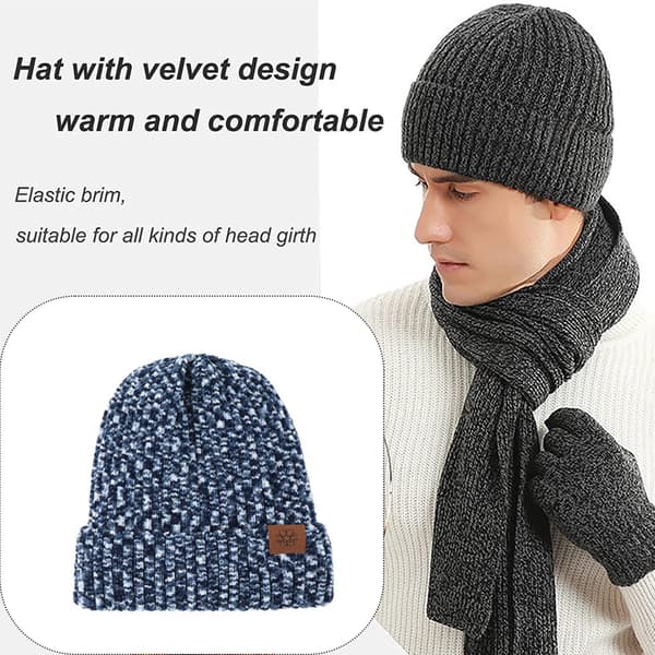 Scarf Touchscreen Gloves Large Hat Scarf Gloves Set Thick Knitted Beanie[TT] Black+blue+white