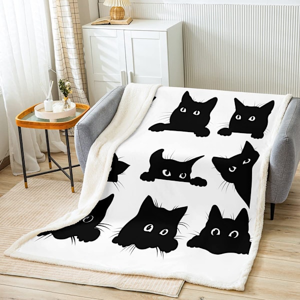 Svart print för barn Flickor Husdjur Katter Mönster flanellfleecefilt Söta katter Djurtema Gosfilt 150x200 cm för bäddsoffa