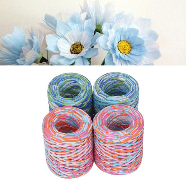 4 st Raffiapappersband 120m Längd Färgglada Miljövänliga Återvinningsbara Förpackningspappersremsor DIY Hantverk Raffia Garn