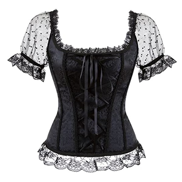 Goottilainen pitsinauha- ja luuluinen korsetti, ylirintainen bustier pitsihihoilla