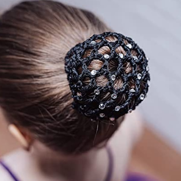 Hårbolledeksel Hårnett for Jenter Kvinner Håndlaget Strikket Mesh Perler Dekor Elastisk Hårnett for Ballet Dans Skøyting Bolle Mesh Deksel
