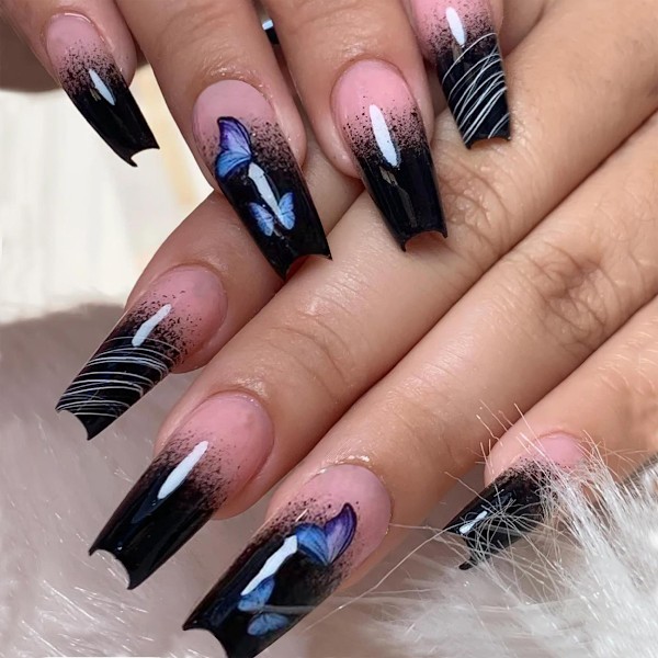 Två set med långa balettkläder nagel nageldekoration nagelplåster färdiga nagel nagelverktyg