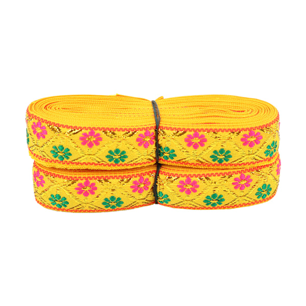 2 st Embroderade Spetsband Långa 7 meter Bredd 2,5 cm Elegant Band för Hantverk Bröllopsdekoration Klänningstillverkning Presentförpackning Gul
