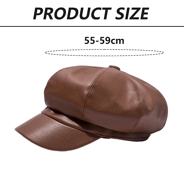 Newsboy-caps for kvinner, PU-lær Cabbie Painter Hat Gatsby Ivy Beret Cap