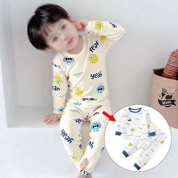 Bomulls vår- och höstpyjamas för barn, långärmad, set med hemmakläder för bebisar