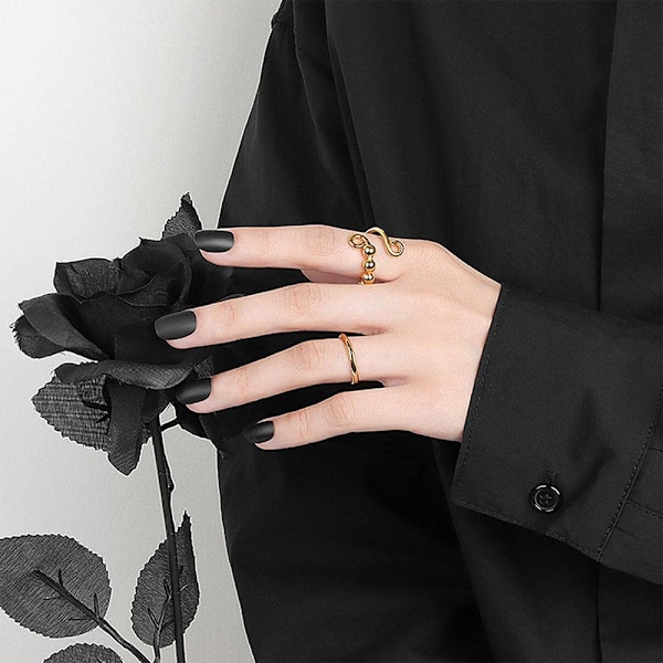 2 stk. Kvinders Justerbare Angst Ringe med Perler Stressaflastende Ring, Spinner Ring, Meditation Ring