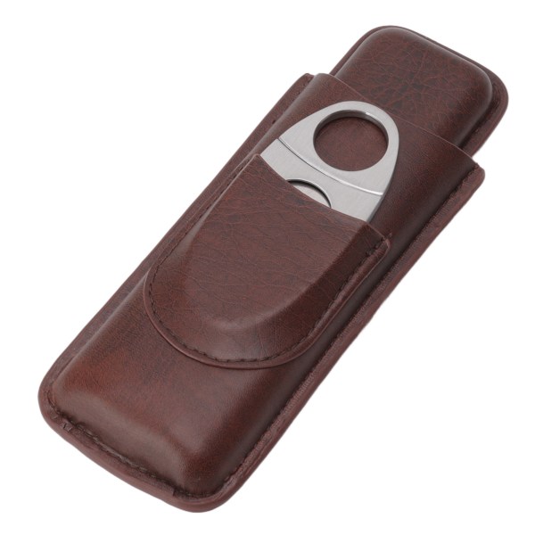 Læder Cigar Etui Bærbar med Cigar Cutter 2 Finger Cigar