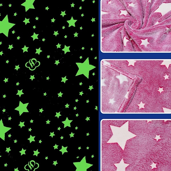 Mysig filt för barn och tjejer, stjärnfilt, lyser i mörkret, fleecefilt, fluffigt mjuk filt, glow in the dark filt, presenter, 130 x