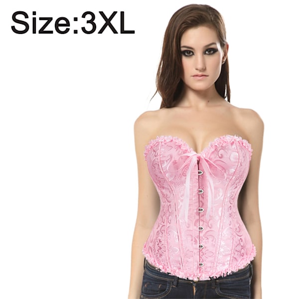 Dame Lace Up Boned Overbust Korset Bustier Lingeri Bodyshaper Top Prinsesse Korset - Pink