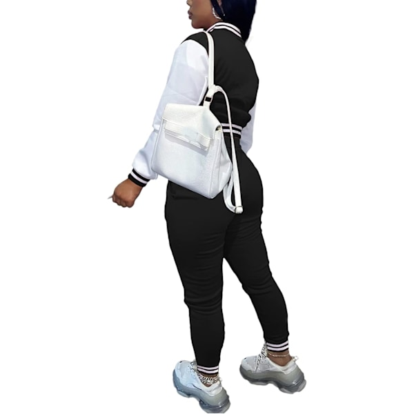 Dam Workout 2-delat Set med Knappar, Färgblock, Patchwork Jacka och Bodycon Långa Byxor, Spårningsdräkt$Damer Basebolljackor Casual Varsity Sammet