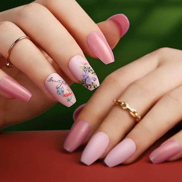24-pack 576 matta nagelpressar, medium längd, medium kista falska naglar full set, akryl korta balett falska nagelspetsar, nagelkonst DIY