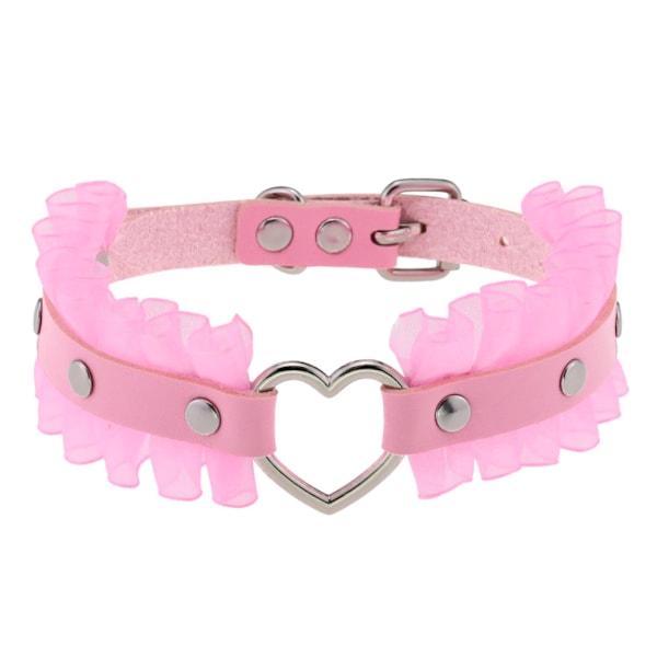 Naisten ja tyttöjen nahkainen choker-kaulakoru, punk-rock-goottilainen sydän-choker-kaulakoru, pitsi-kaulakoru