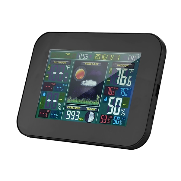 Trådlös Väderstation Inomhus Utomhus Termometer Hygrometer Digital Färgskärm (Svart EU)