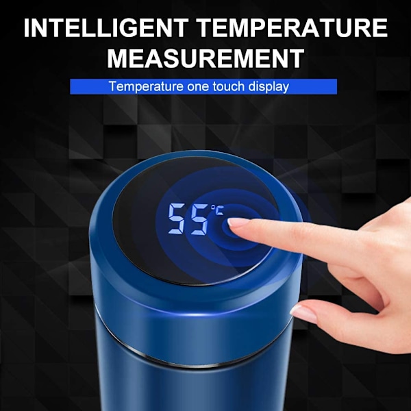 Termosflaska, 480 ml vattenflaska vakuumisolerad kopp 304 rostfritt stål, LED-pekskärm temperaturdisplay, smart kopp förseglingsflaska idealisk