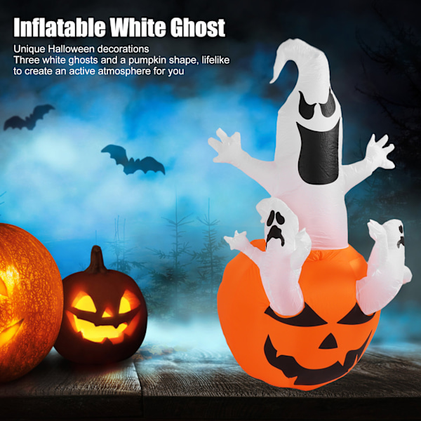 Halloween Oppblåsbar Tre Hvite Spøkelser med LED Lys 6FT Halloween Oppblåsbar Gresskar Spøkelse Hagedekorasjon for Utendørs Hageplen 100 til 240V EU-kontakt