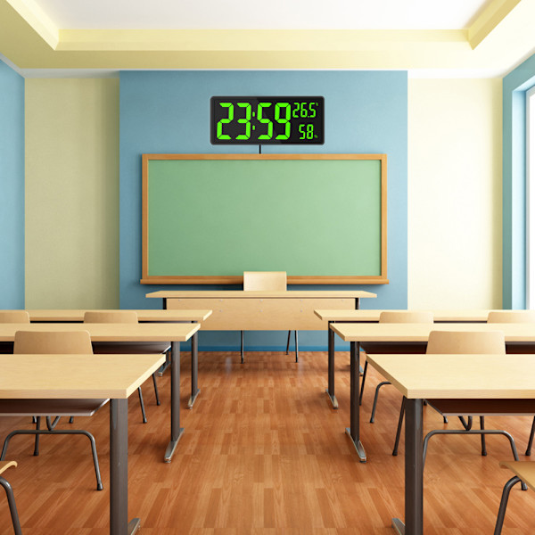 Digital Klocka Stor Display, Stor Digital Väggklocka med Temperatur och Luftfuktighet, Digital Väggklocka med LED-Siffror för Sovrum, Kontor, Klar