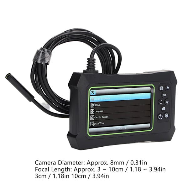 Endoskop 8mm Linse 4,3 tommer LCD Skærm Boreskop Kamera IP67 Vandtæt til Inspektion 7m / 22,97ft Grøn og Sort