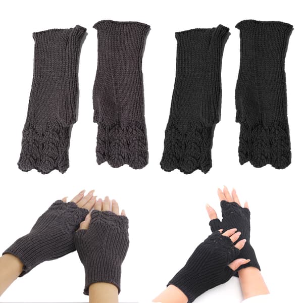 2 par Dame Vinter Armvarmere Varme Fingerløse Handsker Håndhæklede Combination 2