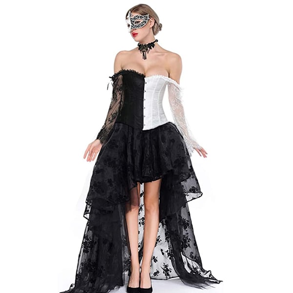 Kvinders Steampunk Blonderet Bustier Korset Off Shoulder Top Korset med Høj Lav Skørt - Splicing
