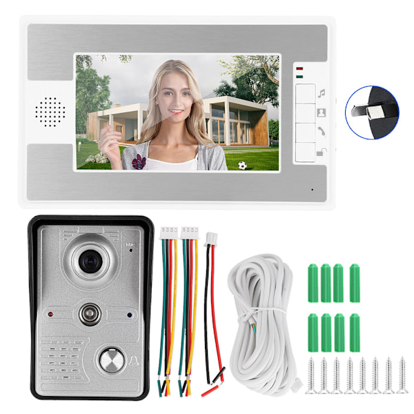 7 tum Trådbunden Videodörrklocka Intercom TFT Skärm Nattseende Fjärråtkomst System 100-240VAU
