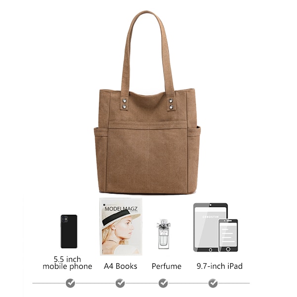 Kvinners Laptop Tote Bag Canvas Håndveske Skulderveske Klut Ensfarget Kvinneveske med Canvas Kvinneveske