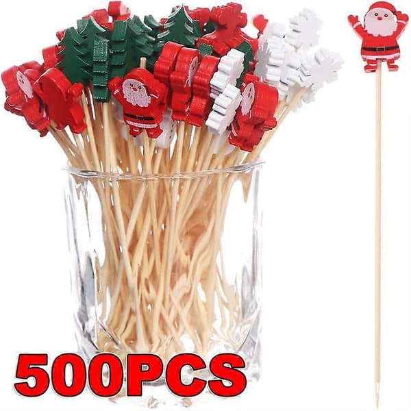 50 stk./sæt Frugtpinde Engangs bambuspinde Snefnug Træ Elg Julemand Snemand Pinde Julepynt E 100PCS-2Set