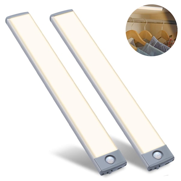 2-pack underskåpbelysning Rörelsesensor Garderobslampa Trådlöst uppladdningsbart batteri Ultratunna magnetiska LED-lampor för kök, låda,