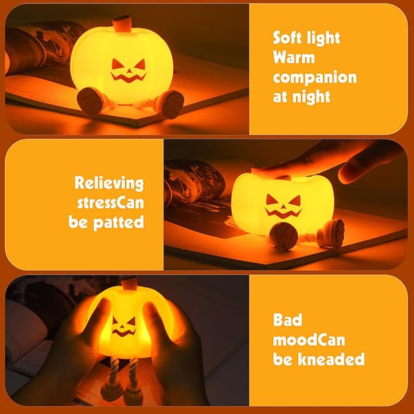 Pumpkin Night Light, Cute LED Pumpkin Lamp with 3 Levels Dimmable, Nursery Night Light, Rechargeable Silicone Bedside Lamp