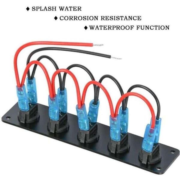 LED-vippekontaktpanel - LUSKYKA® - 5-vejs - 12-24V - Grøn LED - Til biler, både og maritim brug