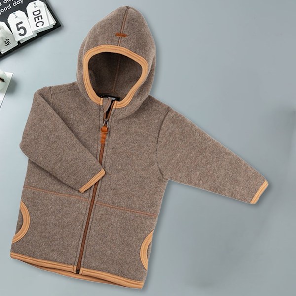 Höst- och vintermodell fleecejacka för pojkar och flickor, varm babyfleecehuvtröja (brun)