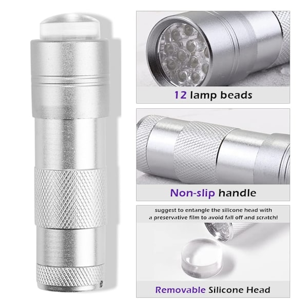 Mini UV Nagellampa Presser, Silikon Nail Press Light, Handhållen LED Nail Curing Lamp Nageltork med silikonhuvud för snabb nagelbättring, Nagelpress