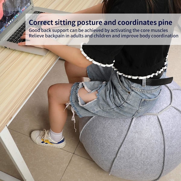 65 cm sittande bollstol för kontor, sovsal och hem, Pilates träningsyogaboll med cover, lätt självstående, ergonomisk hållning aktiverande