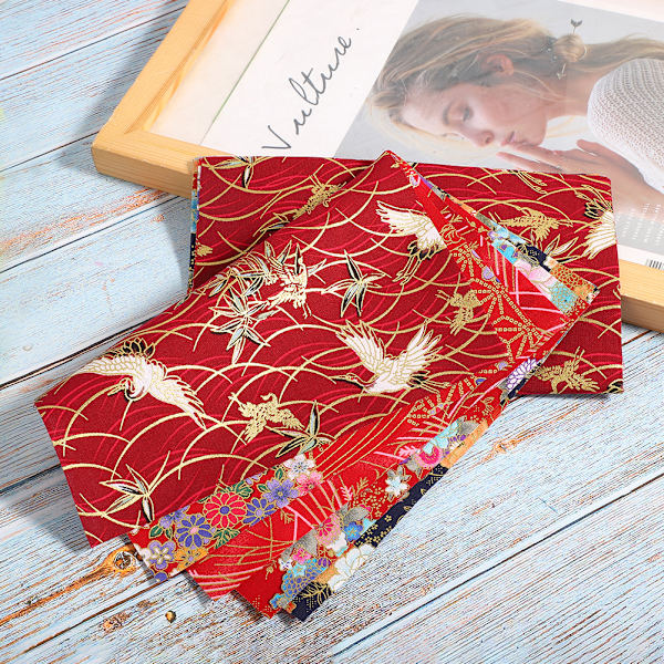 10 st Japansk Stil Bomullstyg Bronsskimrande Tryckt Quilttillbehör för DIY-Nålverk Väskor Plånböcker 25x20cm
