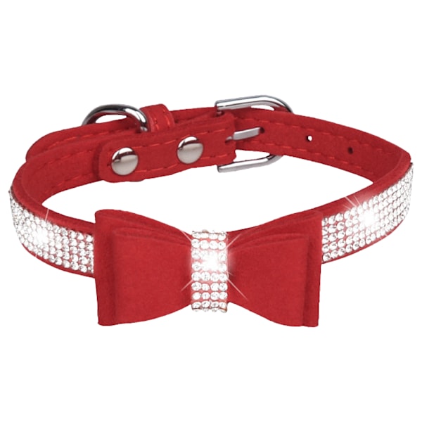 Halsband för hund, halsband för katt, glittrande kristalldiamantbåge halsband guldspänne hög sammet läder