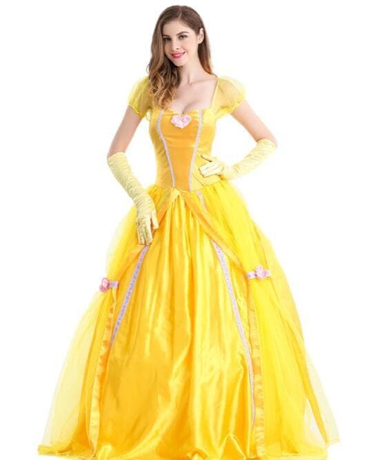 Cosplay Prinsessan Belle Gul Klänning Yellow S