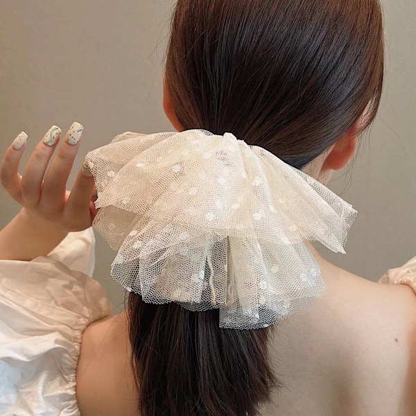3 stk. enkle store prikkede blonder scrunchies store hovedblomst hårtilbehør