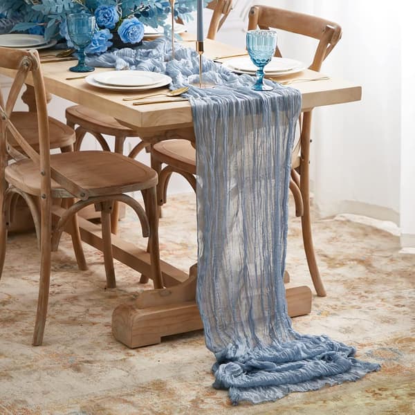 Osteklæde bordløber, bordløber til begivenheder, bryllupsdekoration, jul, beige, 90×300CM, røgblå[TT] Blue