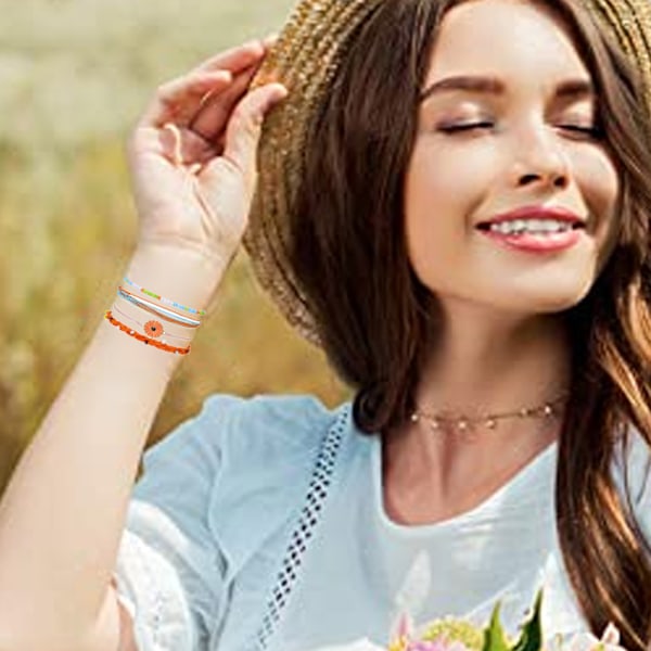 Flätade blomsterarmband för kvinnor, tonåringar, flickor, pojkar, par, omslag, rep, charm, strand, surf, flätade, justerbara