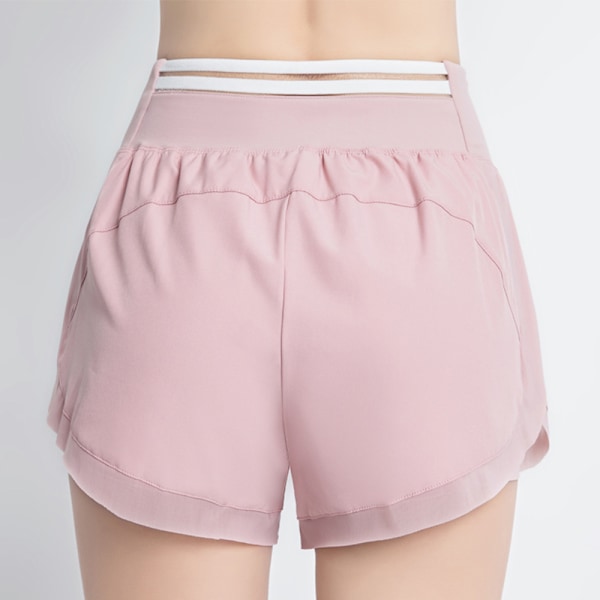 Damshorts med hög midja för löpning med foder, atletiska vandrings- och träningshorts med fickor